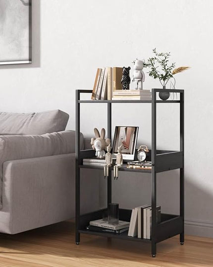 Bookshelf, 3 Tier Industrial Small Book Shelf, Small Storage Bookcase with Organizer, Freestanding Open Shelf for Small Spaces, Bedroom, Living Room Black BS70BS - LeafyLoom
