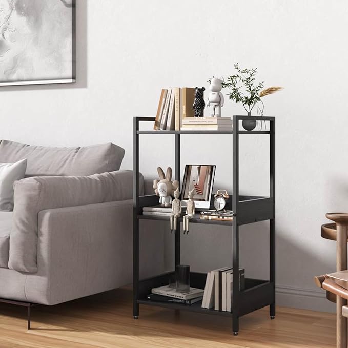Bookshelf, 3 Tier Industrial Small Book Shelf, Small Storage Bookcase with Organizer, Freestanding Open Shelf for Small Spaces, Bedroom, Living Room Black BS70BS - LeafyLoom