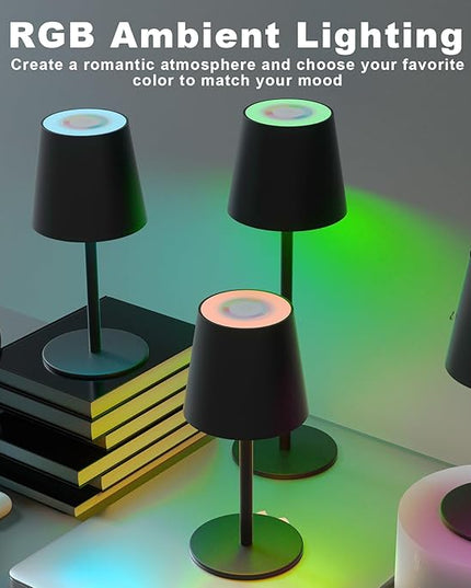 ORALUCE RGB Cordless Table Lamp Rechargeable, LED Battery Operated Desk Lamp with Type-C Charging Port, Multiple Colour Stepless Dimming Touch Lamp for Outdoor Party/Coffee Shop/Camping/Bars, 1 Pack - LeafyLoom