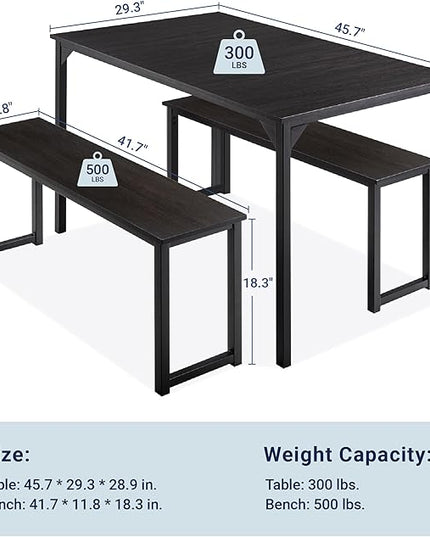 Allewie Modern 3-Piece Dining Table Set for 4, Sturdy Metal Frame Structure, Space-Saving for Kitchen/Dining Room/Living Room/Studio, Black/Black - LeafyLoom