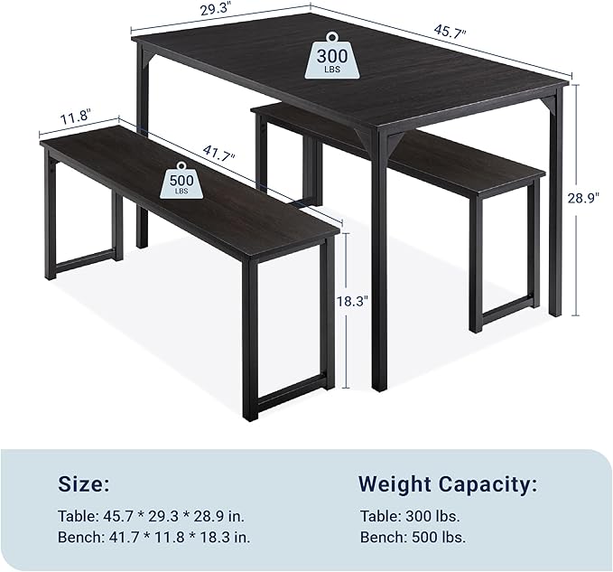 Allewie Modern 3-Piece Dining Table Set for 4, Sturdy Metal Frame Structure, Space-Saving for Kitchen/Dining Room/Living Room/Studio, Black/Black - LeafyLoom