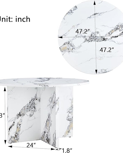 NicBex Round Dining Table for 4-6, 47 Inch Modern Kitchen Faux Marble Table Small Dinner Table MDF Kitchen Dinning Table for Cafe Restaurant Wine Bar Home Office Conference, White - LeafyLoom