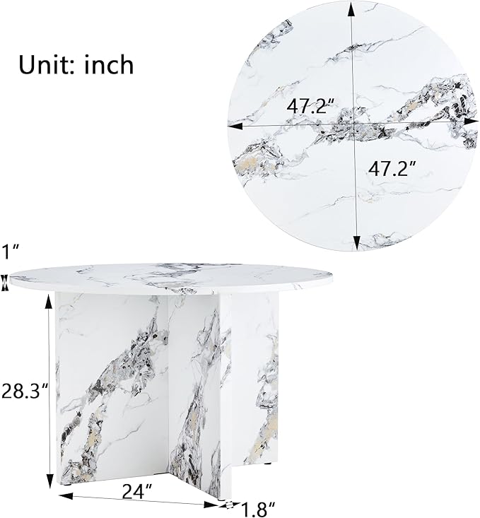 NicBex Round Dining Table for 4-6, 47 Inch Modern Kitchen Faux Marble Table Small Dinner Table MDF Kitchen Dinning Table for Cafe Restaurant Wine Bar Home Office Conference, White - LeafyLoom