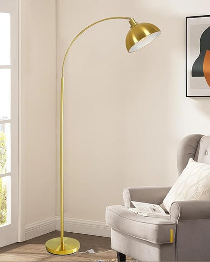 Arc Floor Lamps for Living Room,Modern Tall Standing Lamp Gold Floor Lamp with Adjustable Hanging Dome Shade,Over Couch Mid Century Arched Reading Lamp for Bedroom,Office - LeafyLoom