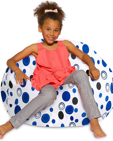 Posh Creations Bean Bag Chair for Kids, Teens, and Adults Includes Removable and Machine Washable Cover, Canvas Bubbles Blue and White, 38in - Large - LeafyLoom