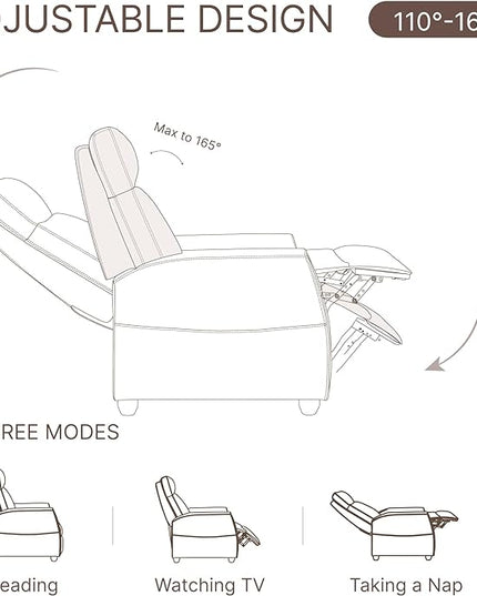 Recliner Chair for Adults PU Leather Push Back Armchair with 4 Colors Ambient Lighting Home Theater Seating with Massage & Heat Vibration Single Sofa for Living Room, Camel - LeafyLoom