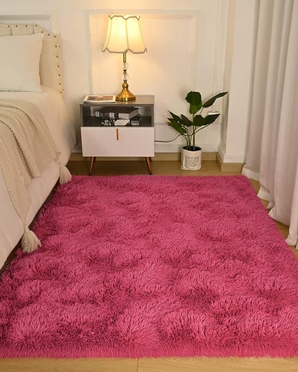 Softlife Rug for Bedroom 4x5.3 Feet Area Rug for Living Room Super Soft Shaggy Rugs for Kids Room Fluffy Fuzzy Carpets Long Plush Bedside Rug Nursery Christmas Home Decoration for Boys Girls, Rose Red - LeafyLoom