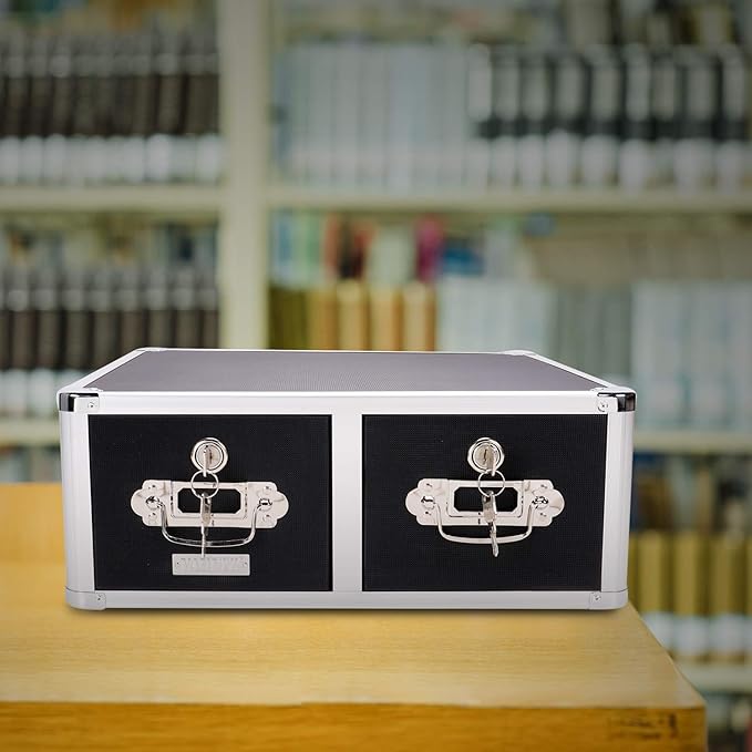 Vaultz® Locking Index Card Cabinet for 4" x 6" Cards, 2-Drawer, 6 3/4" H x 14" W x 16" D, Black - LeafyLoom