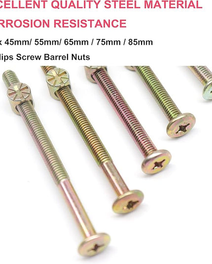 25-Set M6 Phillips Head Bolts Barrel Nuts Assortment Kit for Chairs Furnitures, Bunk Bed Crib Hardware Replacements Kit, M6x45mm/ 55mm/ 65mm/ 75mm/ 85mm Zinc Plated - LeafyLoom