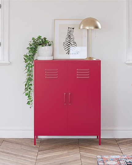 Novogratz Cache 2 Door Metal Locker-Style Storage Accent Cabinet, Magenta - LeafyLoom
