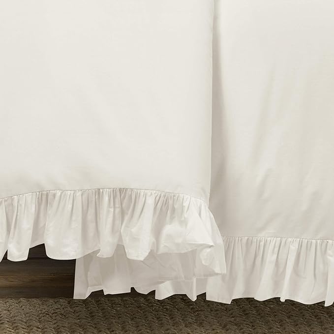 Lush Decor Reyna Ruffle 100% Cotton Duvet Cover Set - 3 Piece Cozy Ruffled Bedding Set - Timeless Elegance and Comfort - California King, White - LeafyLoom