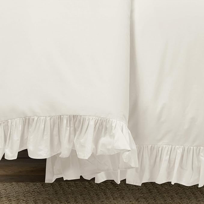 Lush Decor Reyna Ruffle 100% Cotton Duvet Cover Set - 3 Piece Cozy Ruffled Bedding Set - Timeless Elegance and Comfort - King, White - LeafyLoom