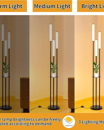 Ganeed LED Floor Lamp with Shelves,30W Modern Black Tall Lamps with 3 Acrylic Lampshade,3000K Warm Light Standing Lamps with Foot Switch and Remote Control (66.5 inch) - LeafyLoom