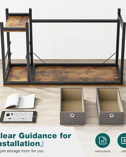 SMUG Computer Desk with Storage Drawers, 47 Inch Small Office Desk Modern Simple Workstation Study Writing Table for Home Bedroom, Rustic Brown - LeafyLoom