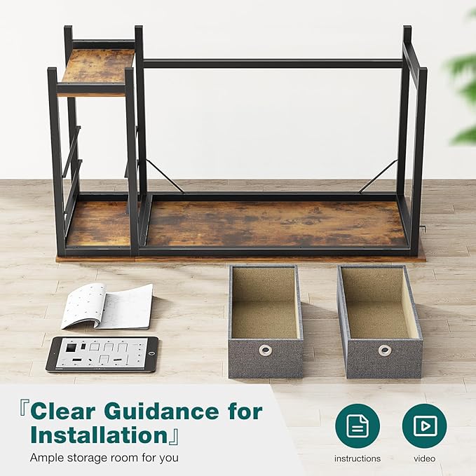 SMUG Computer Desk with Storage Drawers, 47 Inch Small Office Desk Modern Simple Workstation Study Writing Table for Home Bedroom, Rustic Brown - LeafyLoom