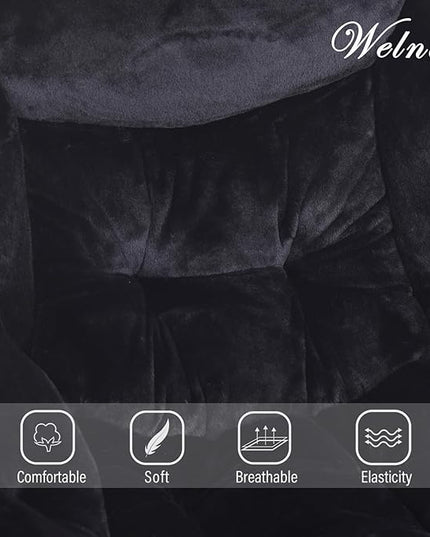 Welnow Lazy Chair with Ottoman, Modern Lounge Accent Chair with Armrests and a Side Pocket, Leisure Sofa Chair Set, Reading Chair with Footrest for Small Space, Corner Chair, Plush Black - LeafyLoom
