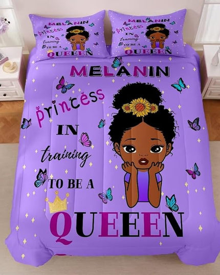 Black Girl Comforter Set Full for Kids,Black Girl Magic Bedding Set,African American Girl Inspirational Quotes Comforter Set,Black Princess Bed Bedroom Set - LeafyLoom