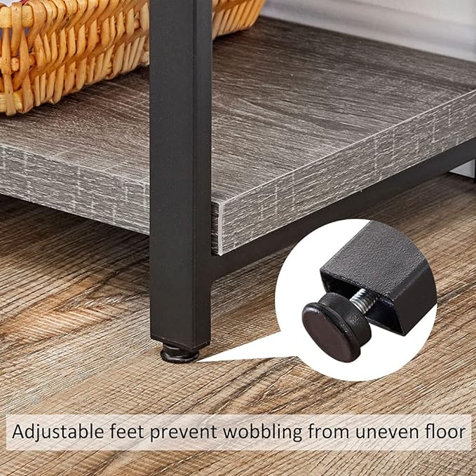 BON AUGURE Rustic Console Table Behind Sofa, Industrial Entryway Table with Storage Shelves, 3 Tier Long Bookshelf for Entry (55 Inch, Dark Grey Oak) - LeafyLoom