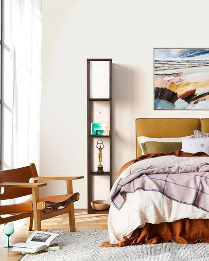 3-in-1 Shelf Floor Lamp with 1 USB Ports & 1 Type C Port & 1 Power Outlet, 3-Tiered Shelf Lamp, Modern Standing Light for Bedroom & Living Room, Shelf & Storage Floor Lamp Combination, Brown - LeafyLoom