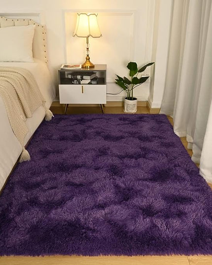 Softlife Rug for Bedroom 4x5.3 Feet Area Rug for Living Room Super Soft Shaggy Rugs for Kids Room Fluffy Fuzzy Carpets Long Plush Bedside Rug Nursery Christmas Home Decoration for Boys Girls, Purple - LeafyLoom