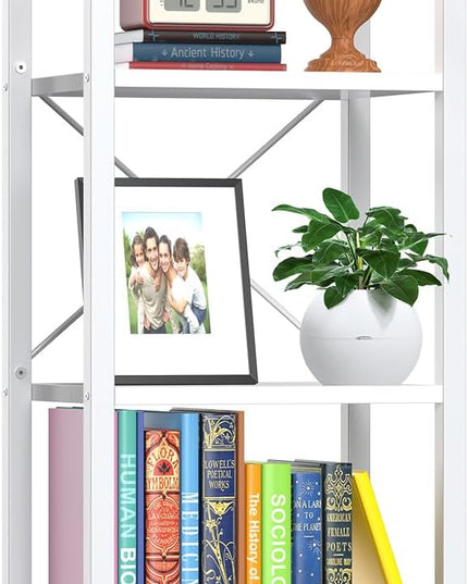 Narrow-Bookshelf-With-Storage-Drawer, 5-Tier Small Standing Book Shelf Organizer For Small Space, Tall Thin Bookcase Shelf For Bedroom Living Room Office, Wooden Shelving Unit Rack For Display - LeafyLoom