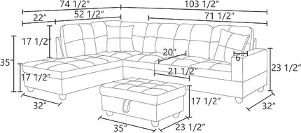 Sectional Sofa, Modern L-Shaped Modular Couch Upholstered 6 Seaters Sofa&Couch with Storage Ottoman, Living Room Furniture Set for Small Apartment, Blue-AD - LeafyLoom