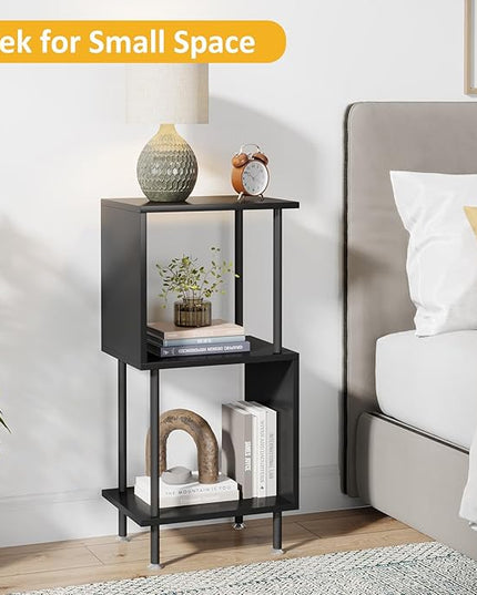 3 Tier Modern Bookshelf, S-Shaped Bookcase,Small Book Shelf for Small Spaces, Unique Bookshelf for Storage Organizer Living Room Bedroom Home Office, Black - LeafyLoom