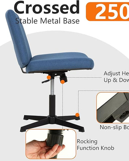 FDW Criss Cross Chair Armless Cross Legged Office Desk Chair Adjustable Swivel Ergonomic Gaming Chair No Wheels Backrest with Wide Seat Native Sponge Computer Task Vanity Chair for Home Office,Blue - LeafyLoom