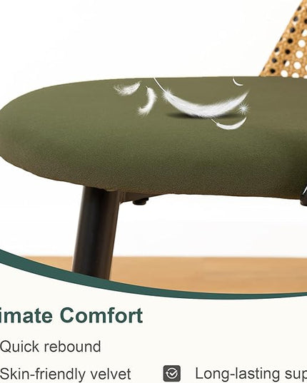 Mid Century Modern Dining Chairs Set of 2, Olive Green Dining Chairs, Kitchen Chairs with Full Rattan Back and Metal Tapered Legs, Kitchen & Dining Room Chairs - LeafyLoom