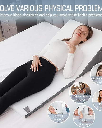 Bed Wedge Pillow for Sleeping, 10-in-1 Adjustable Memory Foam Wedge Pillow for Acid Reflux, 2-in-1 Incline Wedge Pillows for After Surgery, Snoring, Back Pain Pillow Wedge - LeafyLoom