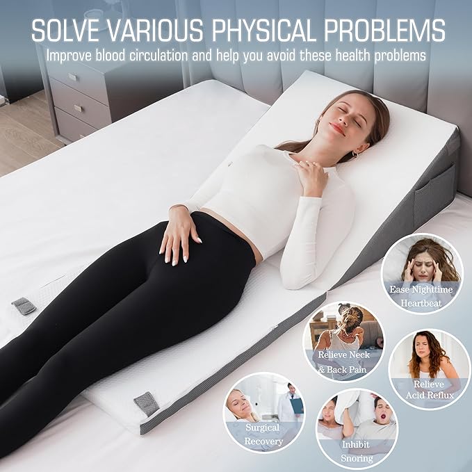 Bed Wedge Pillow for Sleeping, 10-in-1 Adjustable Memory Foam Wedge Pillow for Acid Reflux, 2-in-1 Incline Wedge Pillows for After Surgery, Snoring, Back Pain Pillow Wedge - LeafyLoom