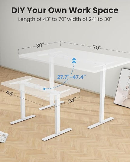 Dual Motor Electric Desk Frame- Standing Desk Legs, Ergonomic Height Adjustable Desk Frame, Sit Stand Desk Frame, Heavy Duty 330 lb Load Capacity (White Frame Only) - LeafyLoom