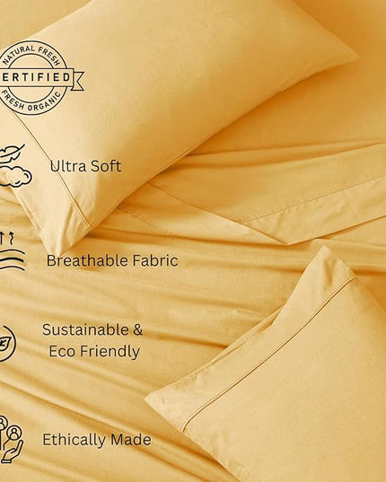 LANE LINEN 100% Organic Cotton King Bed Set, 4-Piece Cotton Bed Sheets, Crisp Percale Weave, Ultra Soft Bedding Sets & Collections, Breathable, 15" King Size Sheets Deep Pocket Set - Cocoon - LeafyLoom