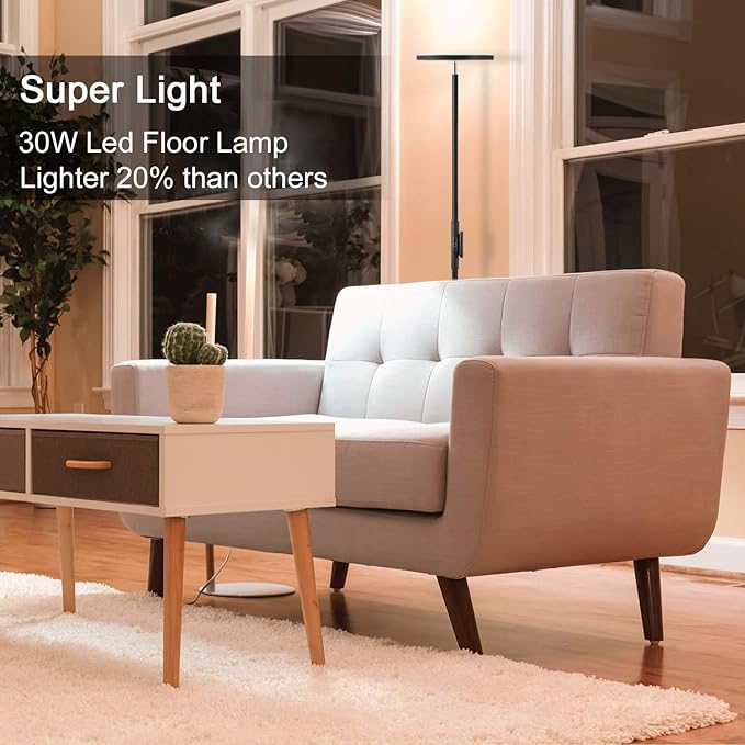 Dimunt and JOOFO LED Floor Lamps Bundle - 27W/2000LM Main Light with 7W/350LM Reading Lamp and 30W/2400LM 3 Color Temperature Torchiere Pole Light - LeafyLoom