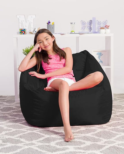 Posh Creations Coronado Bean Bag Boys and Girls Large Chair for Kids, for Gaming and Playrooms, Soft Nylon-Charcoal Gray - LeafyLoom