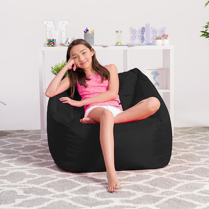 Posh Creations Coronado Bean Bag Boys and Girls Large Chair for Kids, for Gaming and Playrooms, Soft Nylon-Charcoal Gray - LeafyLoom