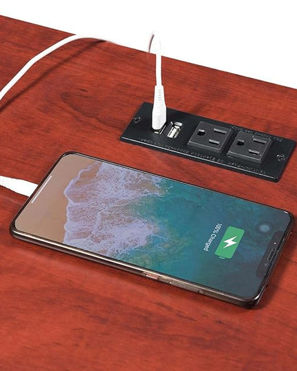 Convenience Concepts Designs2Go Trestle Desk with Charging Station and Shelves, Cherry - LeafyLoom