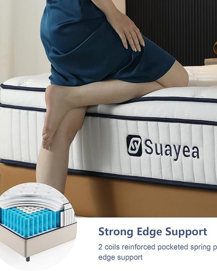 King Mattress 10 Inch, King Size Mattress in a Box, Hybrid Mattress with Pocket Spring and Soft Foam, Ultimate Motion Isolation, Strong Support, Medium Firm, Upgraded Strength - LeafyLoom