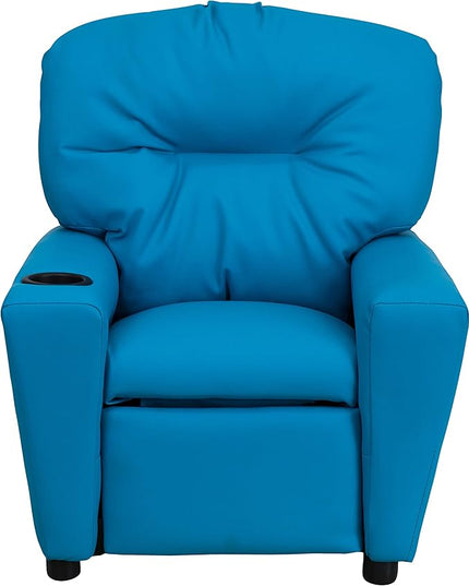 Flash Furniture Chandler Vinyl Kids Recliner with Cup Holder and Safety Recline, Contemporary Reclining Chair for Kids, Supports up to 90 lbs., Turquoise - LeafyLoom