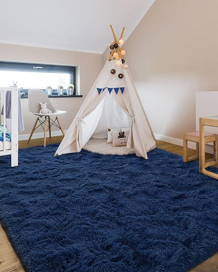 6x9 Large Area Rugs for Living Room, Super Soft Fluffy Modern Bedroom Rug, Navy Blue Indoor Shag Fuzzy Carpets for Girls Kids Nursery Room Home Decor - LeafyLoom