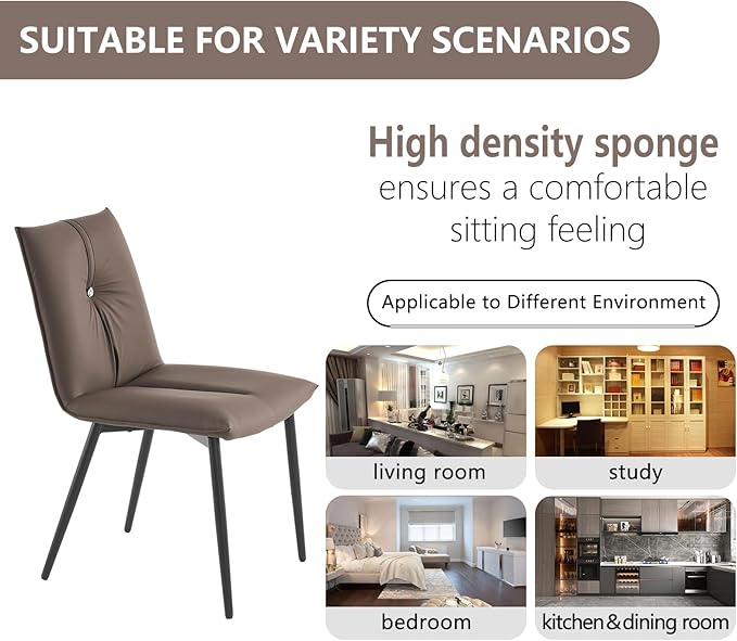 YOUTASTE Dining Chairs Set of 2 Mid Century Modern Kitchen Chairs Soft Padded Side Chairs Dinner Chairs with Metal Legs for Living Room Bedroom, Brown - LeafyLoom