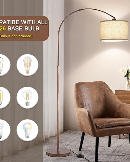 Floor Lamp for Living Room, Vintage Arc Floor Lamp with Adjustable Lamp Head, Tall Pole Lamp with On/Off Pedal Switch, Over Couch Arched Reading Light for Bedroom, Office, Study Room (Antique Bronze) - LeafyLoom