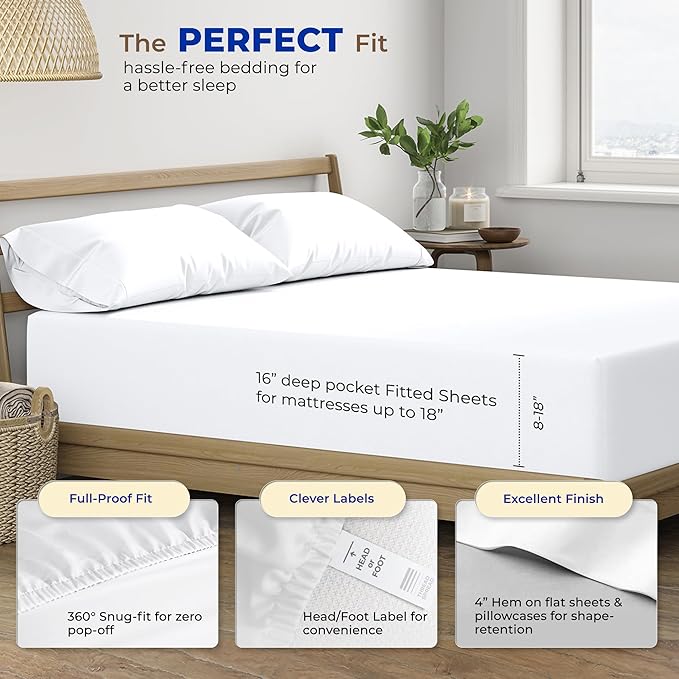 THREAD SPREAD 100% Egyptian Cotton Split King Sheets Sets for Adjustable Bed - 600 Thread Count 5 PC White Top Split King Sheets, 16" Deep Pocket Soft Cooling Sheets for Split King Adjustable Bed - LeafyLoom