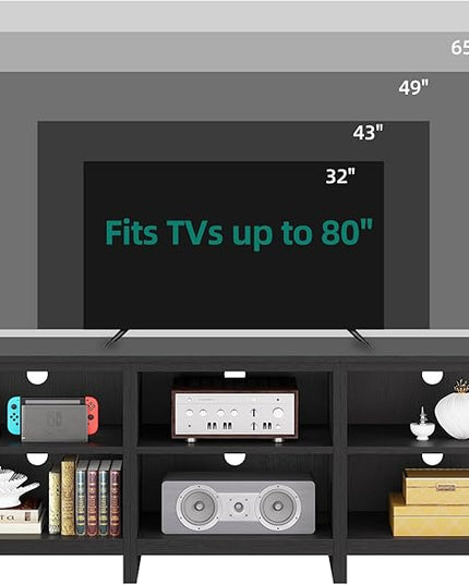 YITAHOME Modern TV Stand for TV up to 80/75/70/65 Inch, Classic Detachable 6 Cubby Media Entertainment Center Console Table with 6 Open Storage Shelves & Cabinets for Living Room, 69'', Black - LeafyLoom