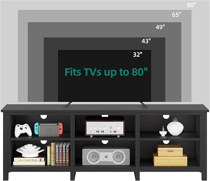 YITAHOME Modern TV Stand for TV up to 80/75/70/65 Inch, Classic Detachable 6 Cubby Media Entertainment Center Console Table with 6 Open Storage Shelves & Cabinets for Living Room, 69'', Black - LeafyLoom