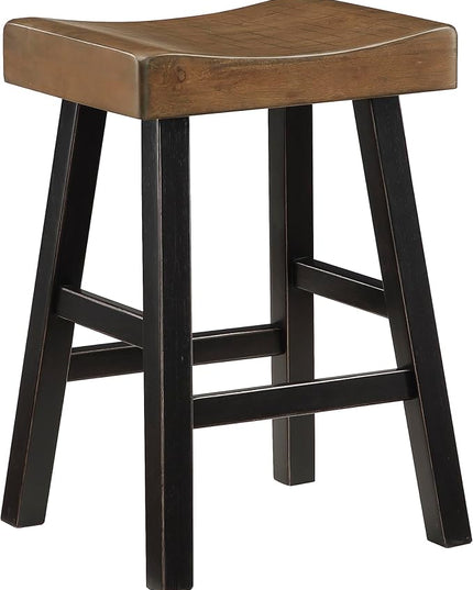 Lexicon Saddle Bar Stools Set of 2 Barstools with Footrest, Armless Dining Chairs for Kitchen Island, Breakfast Nook, Living Room, Counter Height, Black/Brown - LeafyLoom