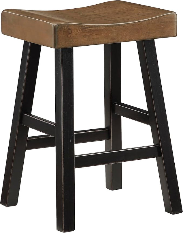 Lexicon Saddle Bar Stools Set of 2 Barstools with Footrest, Armless Dining Chairs for Kitchen Island, Breakfast Nook, Living Room, Counter Height, Black/Brown - LeafyLoom