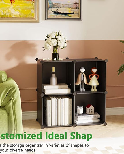 C&AHOME Cube Storage Organizer, 4-Cube Shelves Units, Closet Cabinet, DIY Plastic Modular Book Shelf, Ideal for Bedroom, Living Room, Office, 24.8" L x 12.4" W x 24.8" H Black SHS04A - LeafyLoom