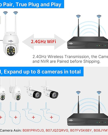 Hiseeu Security Cameras Wireless Outdoor System 5MP PTZ&Bullet Cameras IP66 Waterproof -Night Vision Motion Alert with 1TB Storage WiFi Security Camera No Monthly Fees Hiseeu