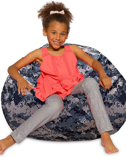 Posh Creations Bean Bag Chair for Kids, Teens, and Adults Includes Removable and Machine Washable Cover, Soft Nylon - Camo Digital, 38in - Large - LeafyLoom